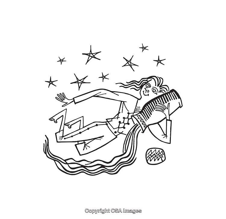 Black And White Line Art Illustration of a Dreamlike Scene With Stars