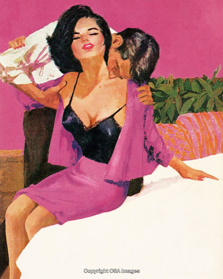 Romantic Artwork Depicting a Couple Sharing an Intimate and Passionate Moment