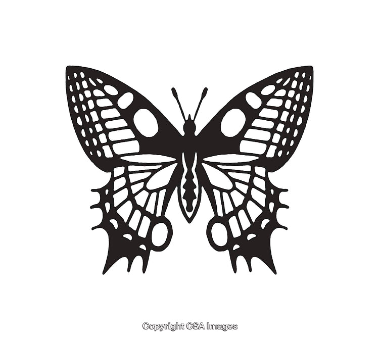 Intricately Designed Butterfly Silhouette in Black and White Line Art Style