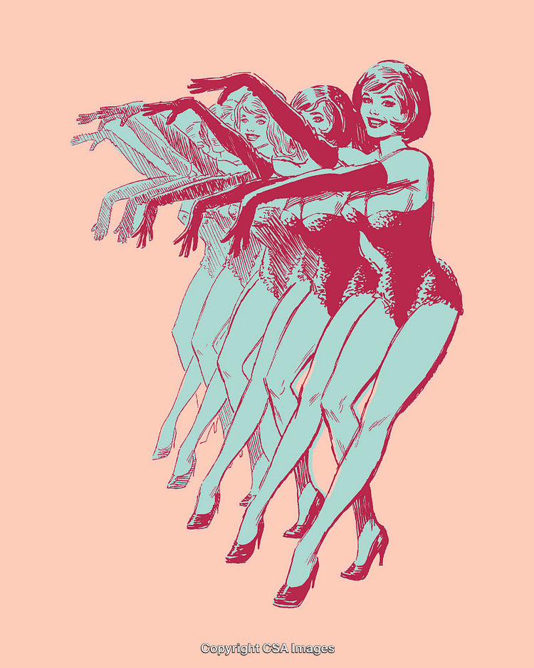 Retro-Inspired Abstract Illustration of Stylish Figures in Motion