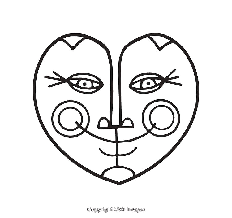 Abstract Line Art of a Heart-Shaped Face with Eyelashes and Smile