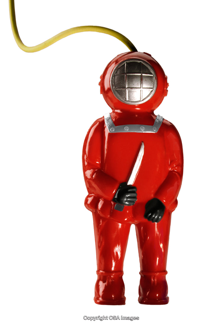 Red Deep-Sea Diver Figure Holding a Knife Toy with Unique Design