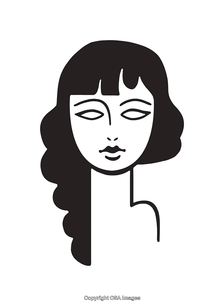 Stylized Black and White Line Art Portrait of a Woman