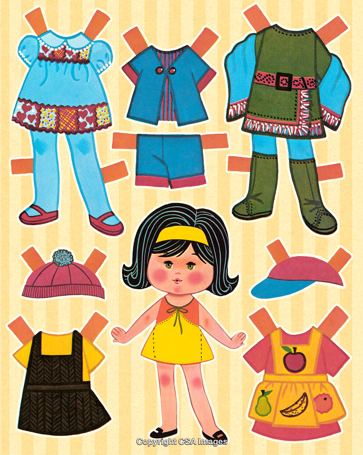 Vintage Paper Doll Set with Colorful Outfits and Accessories