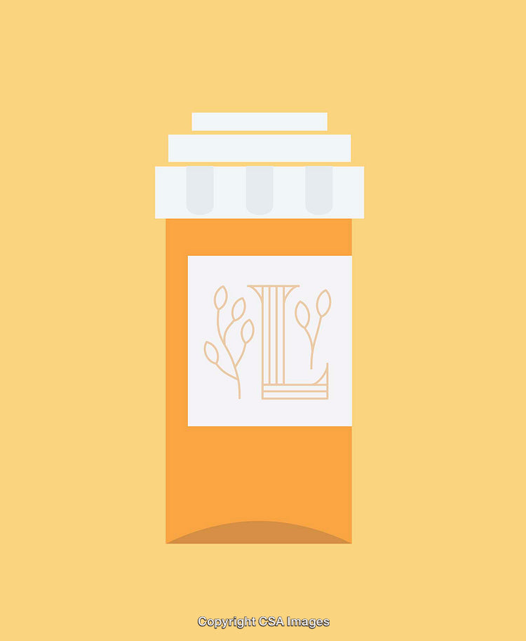 Minimalist Line Art Illustration of a Medicine Bottle in Warm Colors