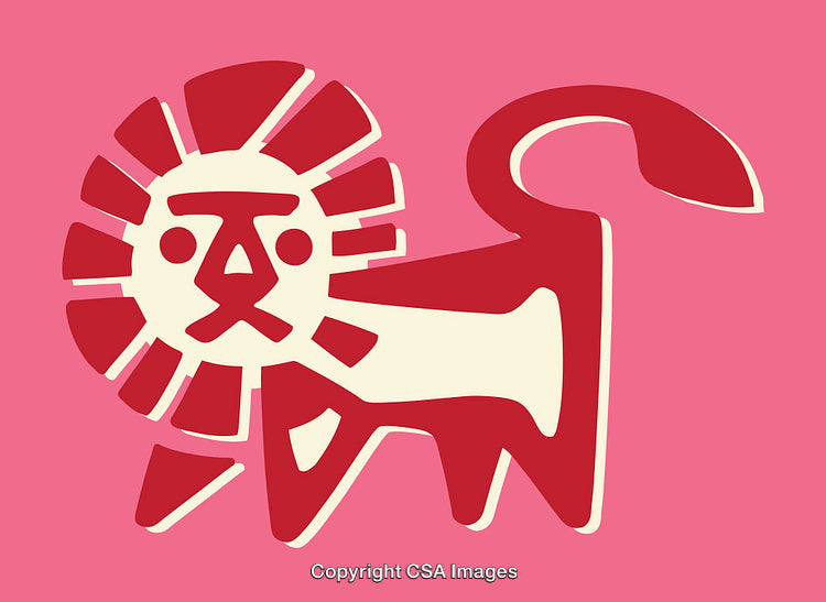 Colorful Minimalist Lion Illustration on a Vibrant Pink Background