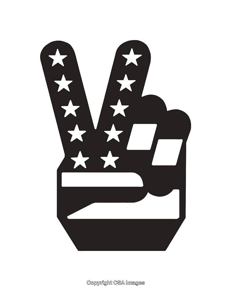American Flag Peace Symbol in Black and White Line Art Illustration