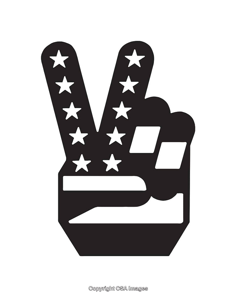 American Flag Peace Symbol in Black and White Line Art Illustration
