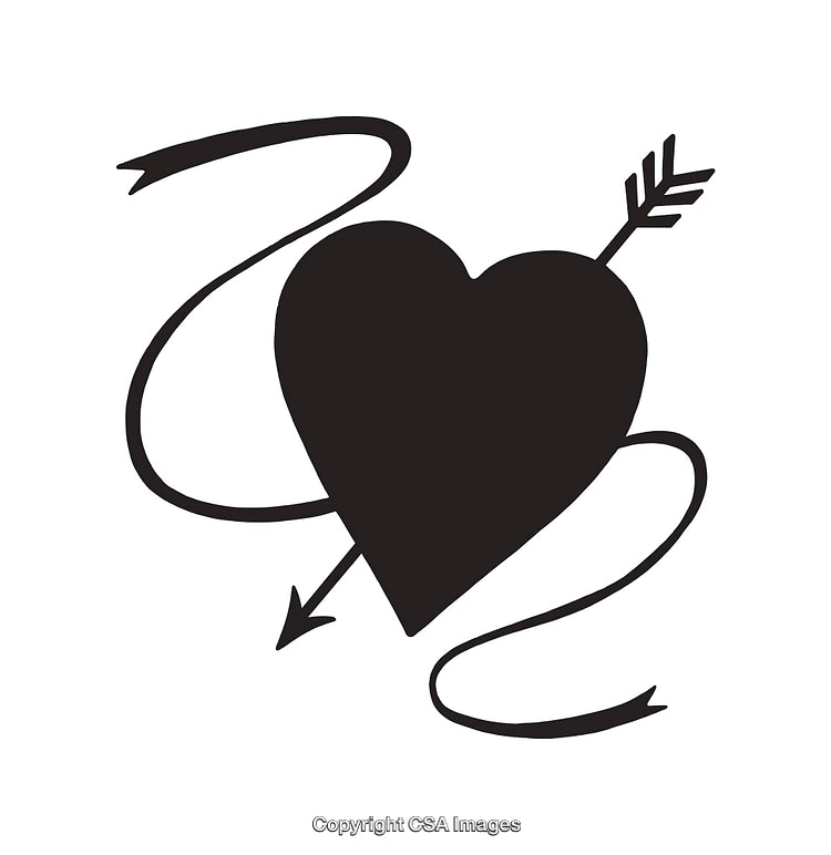Black Heart Icon with an Arrow and Decorative Elements
