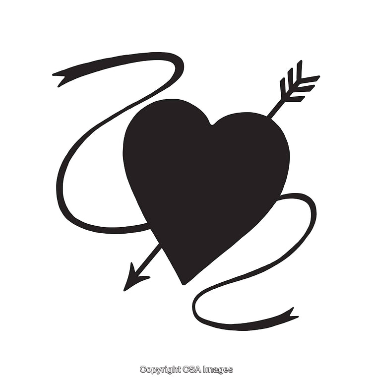 Black Heart Icon with an Arrow and Decorative Elements