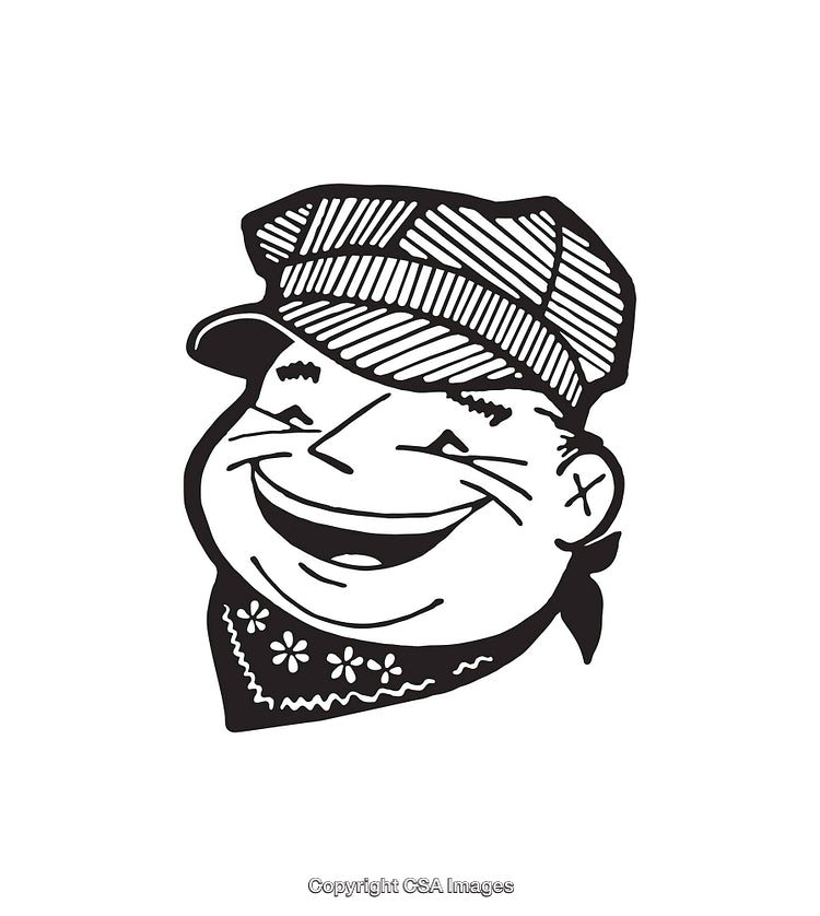 Charming Black and White Line Art of a Smiling Cartoon Character