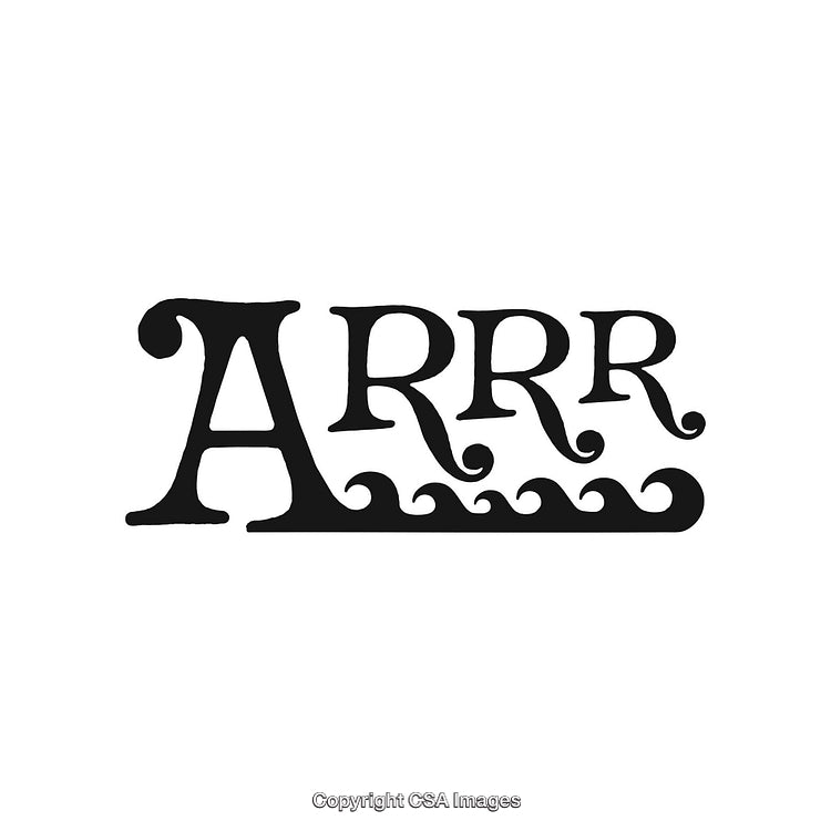 Decorative Pirate Phrase Typography with Waves on White Background