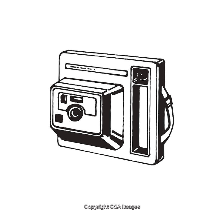 Retro Polaroid Camera Line Art Illustration in Black and White