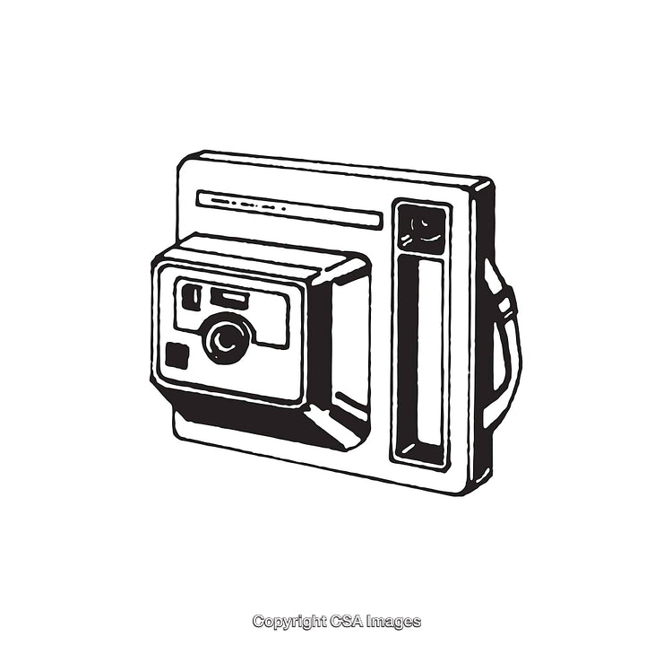 Retro Polaroid Camera Line Art Illustration in Black and White