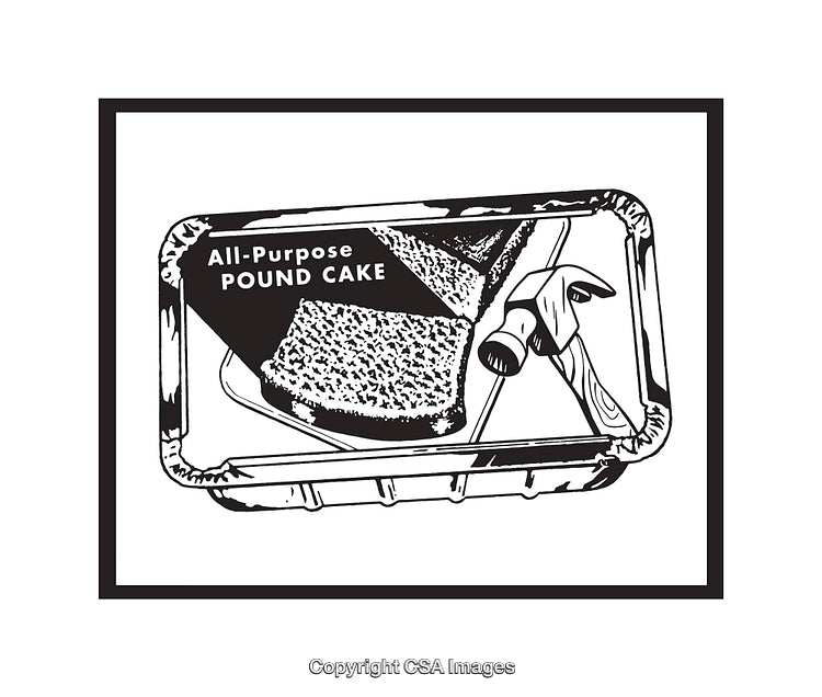 Black-and-White Line Art Illustration of Pound Cake with Hammer