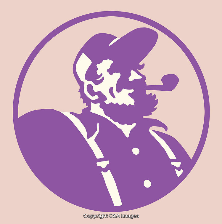 Vintage Styled Pipe-Smoking Character in Classic Line Art Design