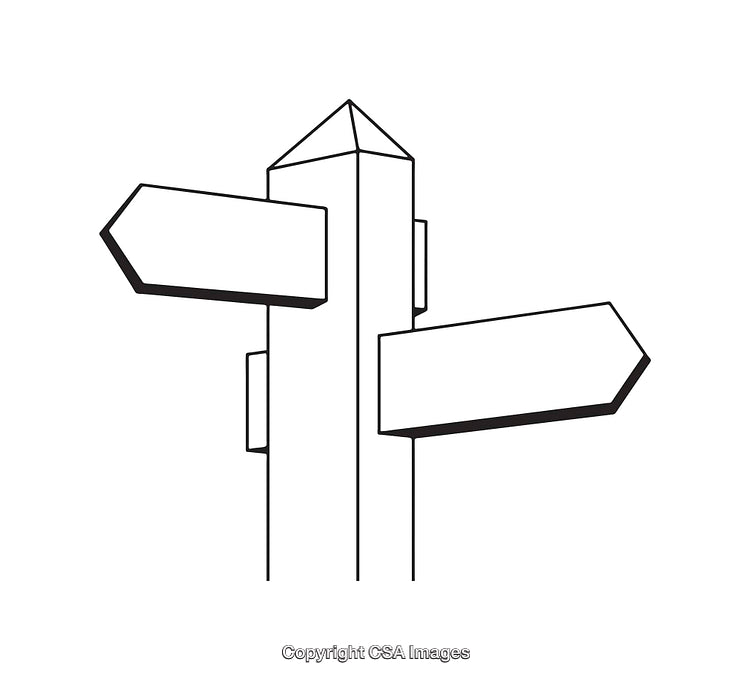 Black and White Line Art of a Directional Arrow Signpost