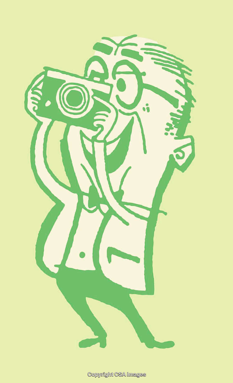 Playful Cartoon Character Taking a Photo with a Camera