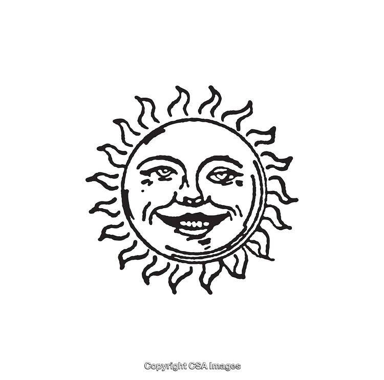 Vintage Black And White Smiling Sun Illustration