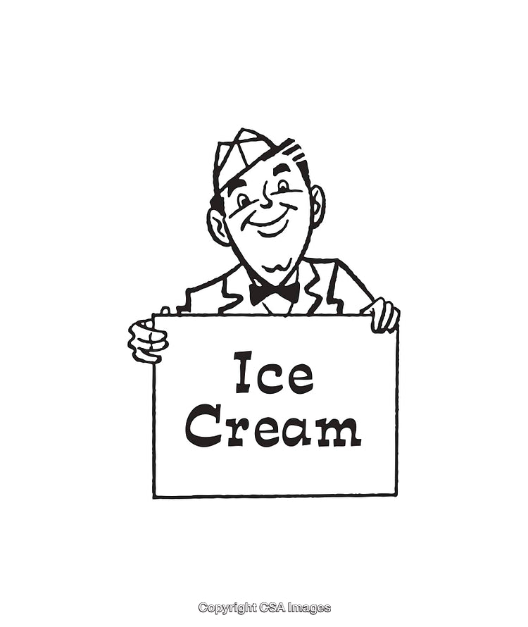 Vintage Black and White Illustration of an Ice Cream Vendor Sign