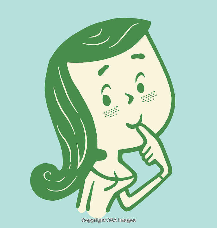 Whimsical Green-Toned Cartoon Illustration of a Thoughtful Girl on Teal Background