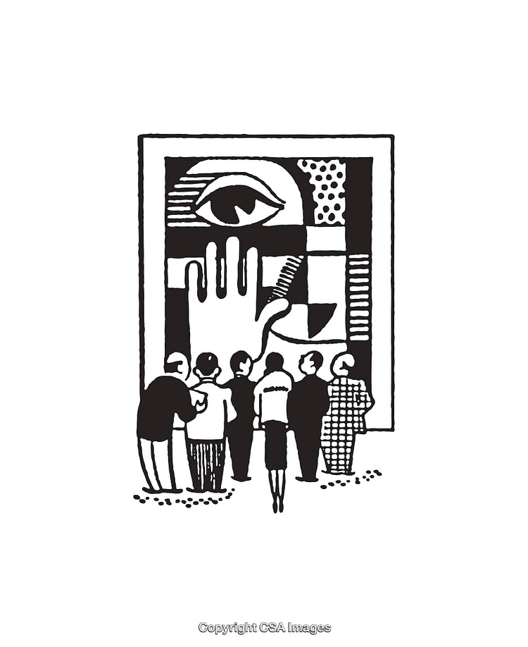 Abstract Black and White Art Viewing by a Group of People