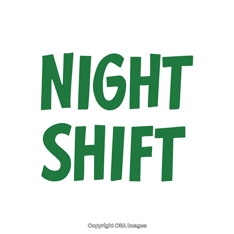 Green Text Depicting 'Night Shift' on a White Background