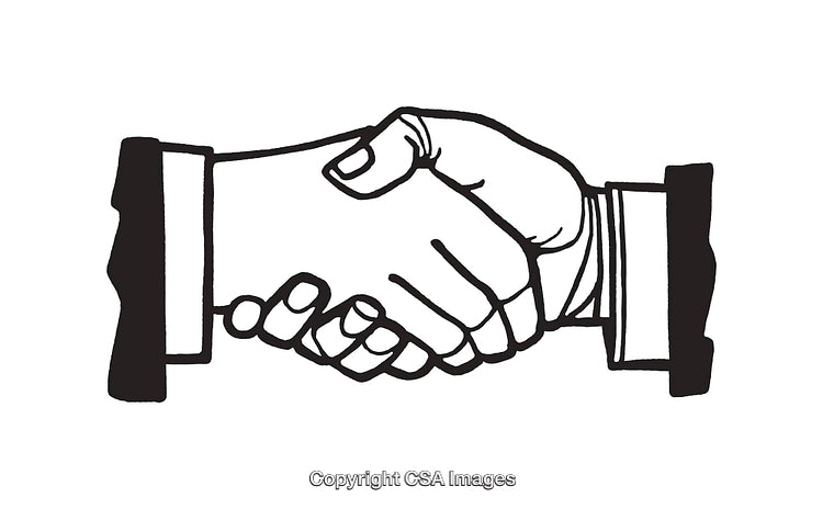 Black and White Line Art of a Handshake Illustration