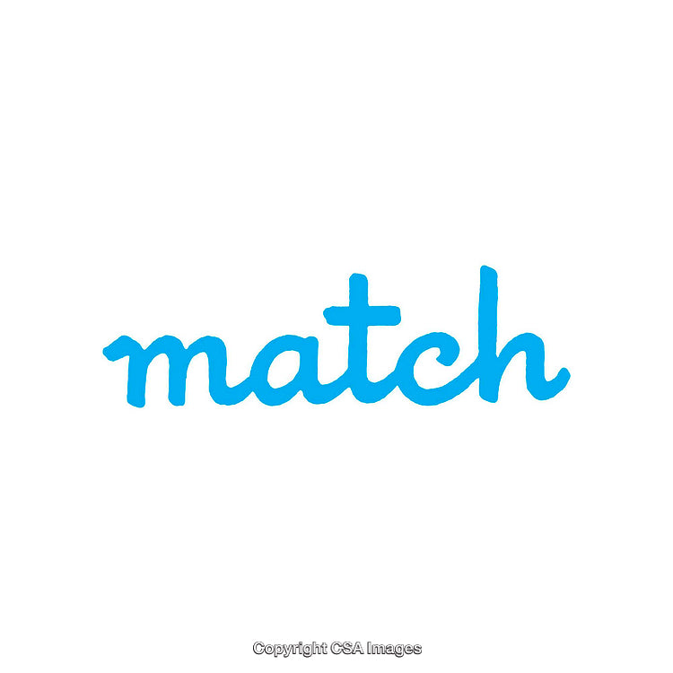 Blue Handwritten Word 'Match' on a White Background