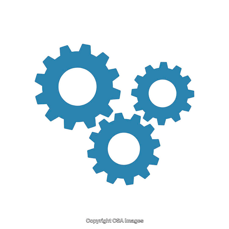 Blue Gear Icons Representing Mechanical and Technological Concepts