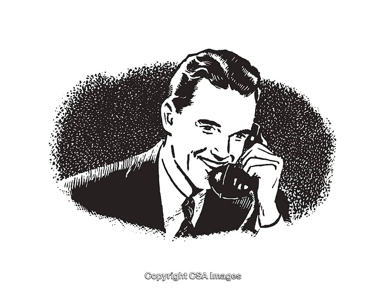 Vintage Man Speaking on Phone in Retro Illustration Style
