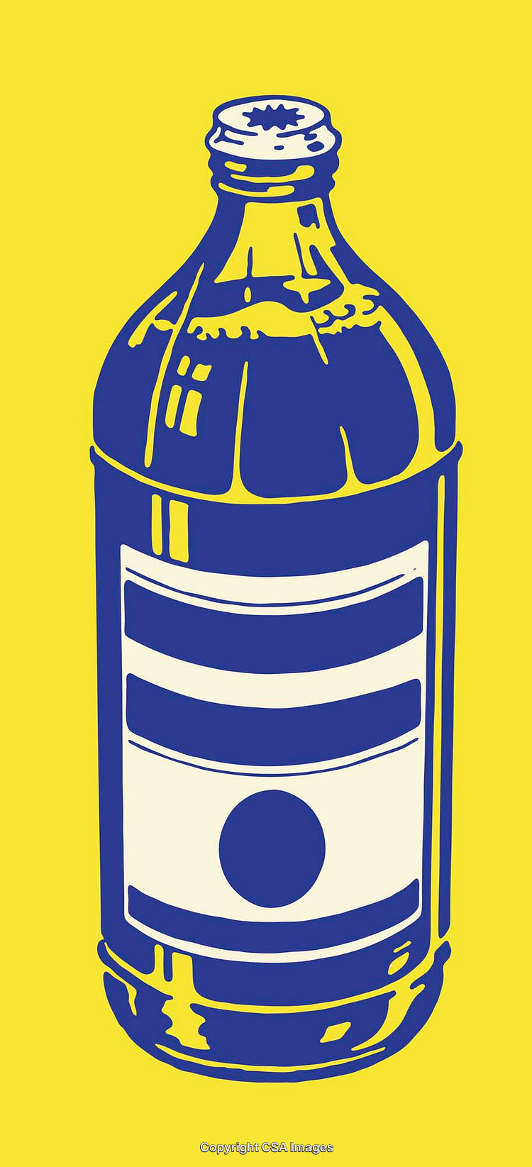 Stylized Blue Bottle on Bright Yellow Background Pop Art