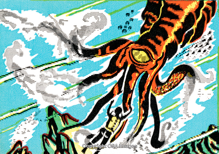 Dramatic Sea Monster Illustration with Vibrant Colors and Dynamic Motion