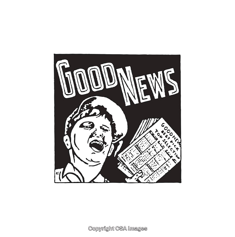 Vintage Black and White Newsboy Selling Good News Newspapers Illustration