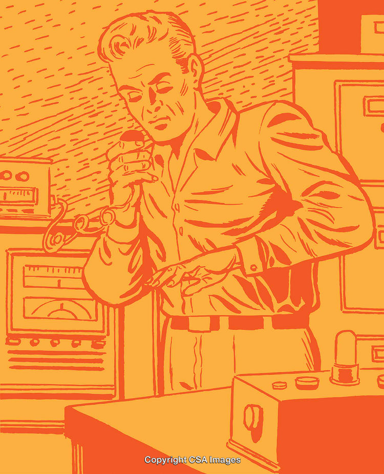Retro Scientist Working with Laboratory Instruments in Orange Toned Illustration