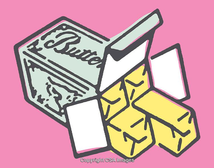 Colorful Line Art Illustration of Butter Packaging on Pink Background