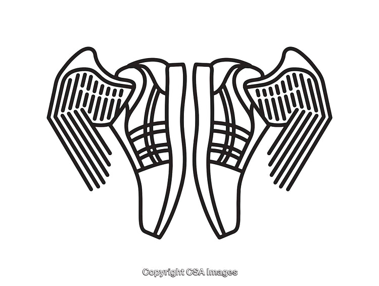 Line Art Illustration of Winged Shoes in a Stylized Design