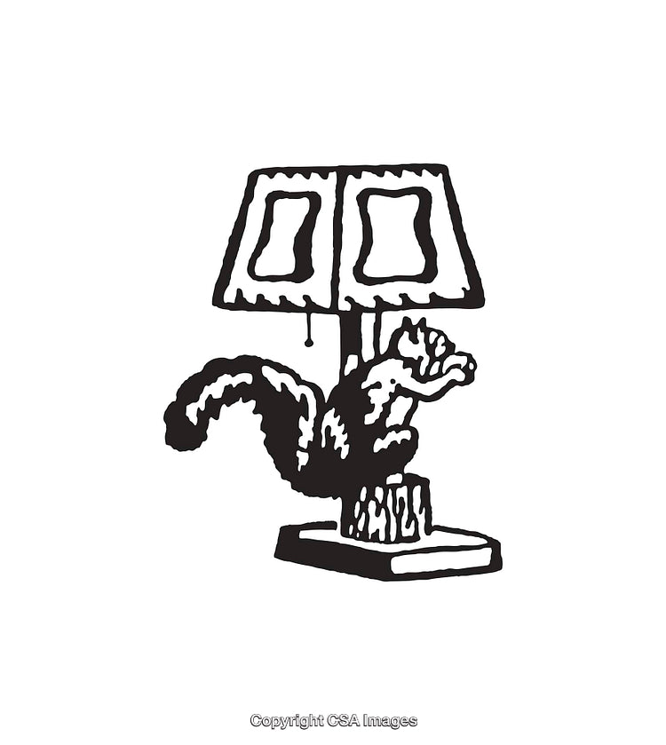 Black and White Line Art of Artistic Lamp Featuring Squirrel Motif
