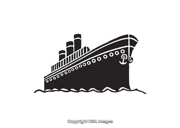Elegant Black and White Line Art of Vintage Steamship at Sea