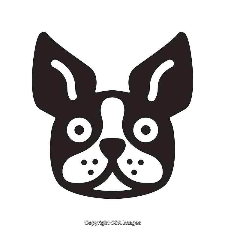Black and White Line Art Illustration of a Dog Face with Big Ears