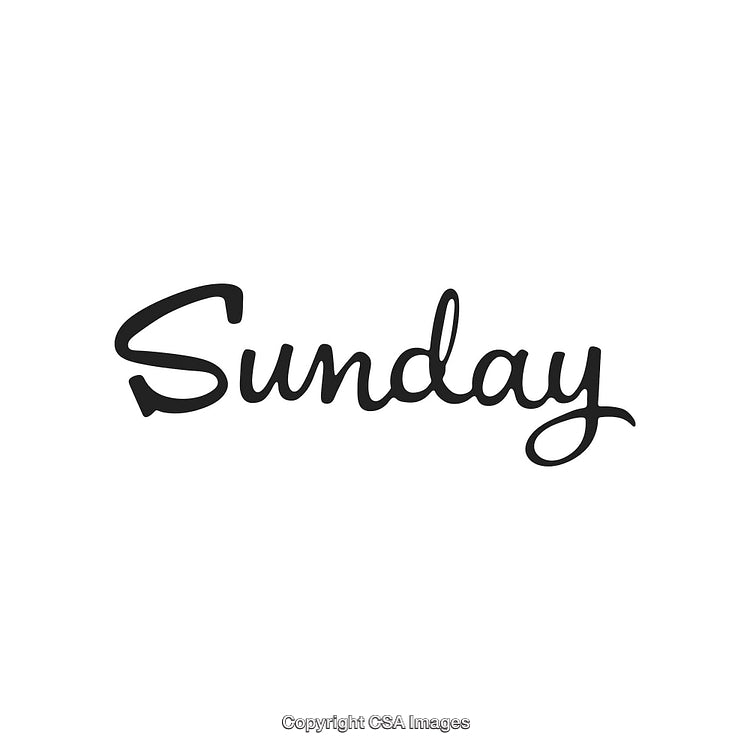 Stylish Script Typography of the Word Sunday on White Background