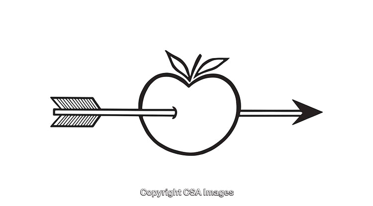 Minimalist Line Art Illustration of an Apple Pierced by an Arrow