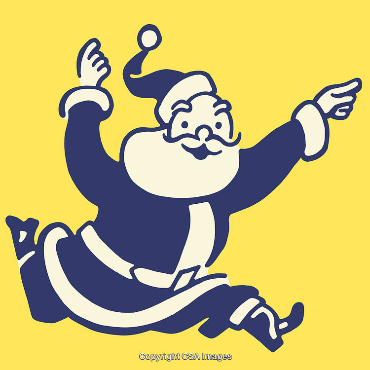 Cheerful Cartoon Santa Claus Illustration in Festive Yellow and Blue Colors