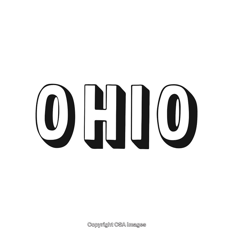 Ohio Typography Text in Bold Black and White 3D Design on White Background
