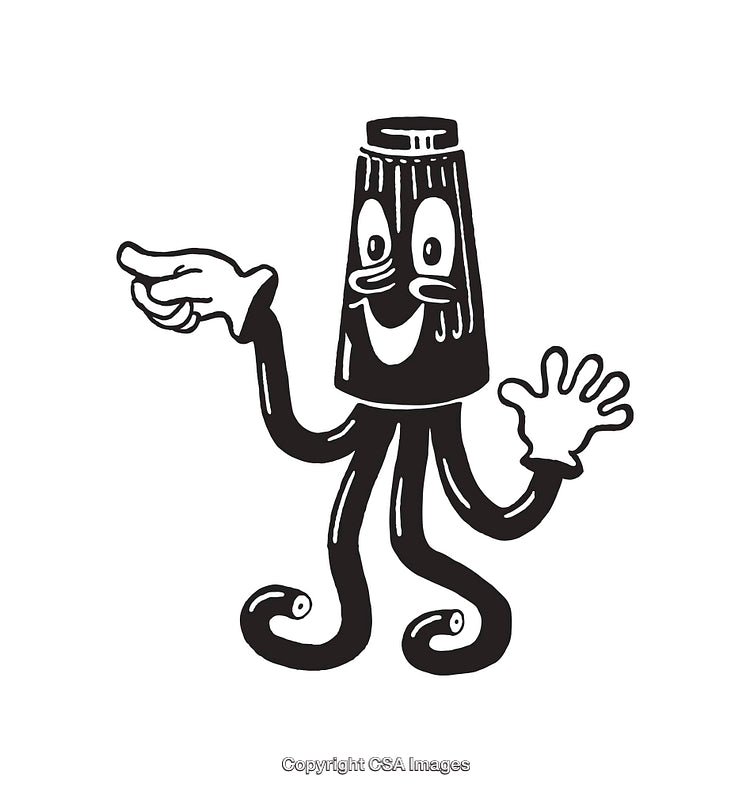 Playful Black and White Cartoon Illustration of a Cheerful Character