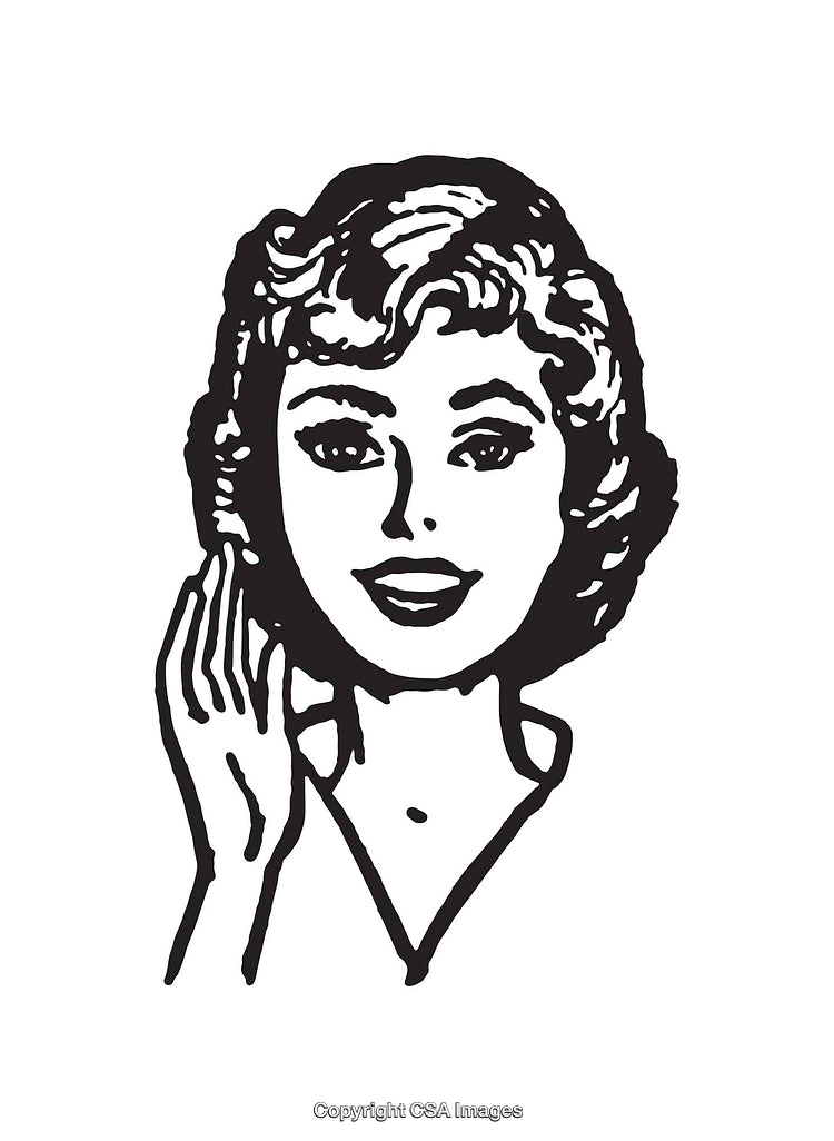 Retro Black And White Hand-Drawn Woman Illustration In Vintage Style