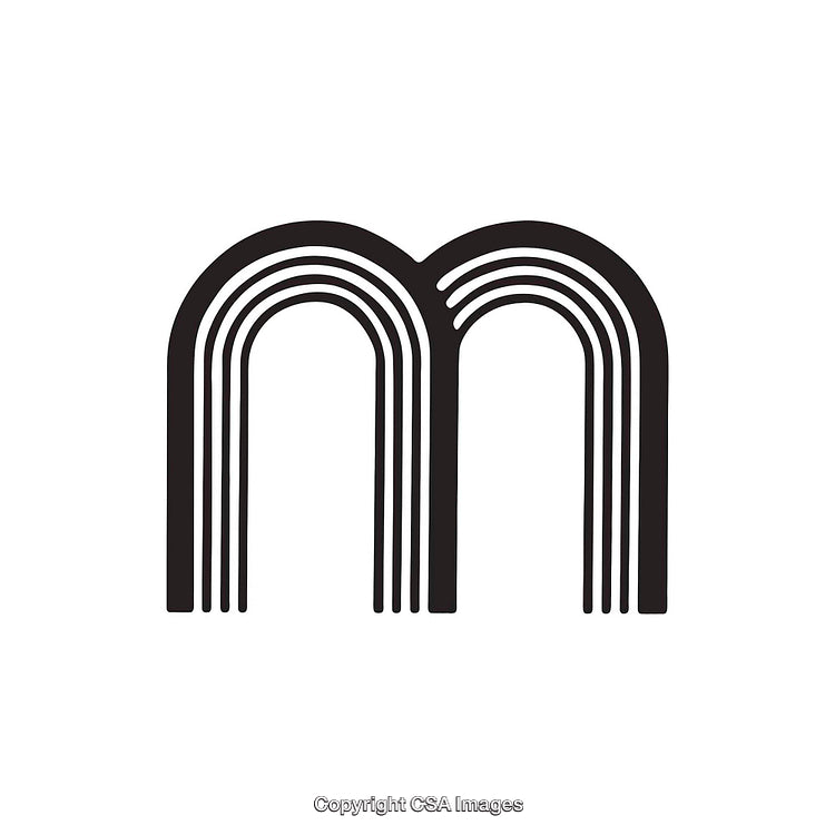 Bold Stylized Letter M Graphic in Monochrome Design