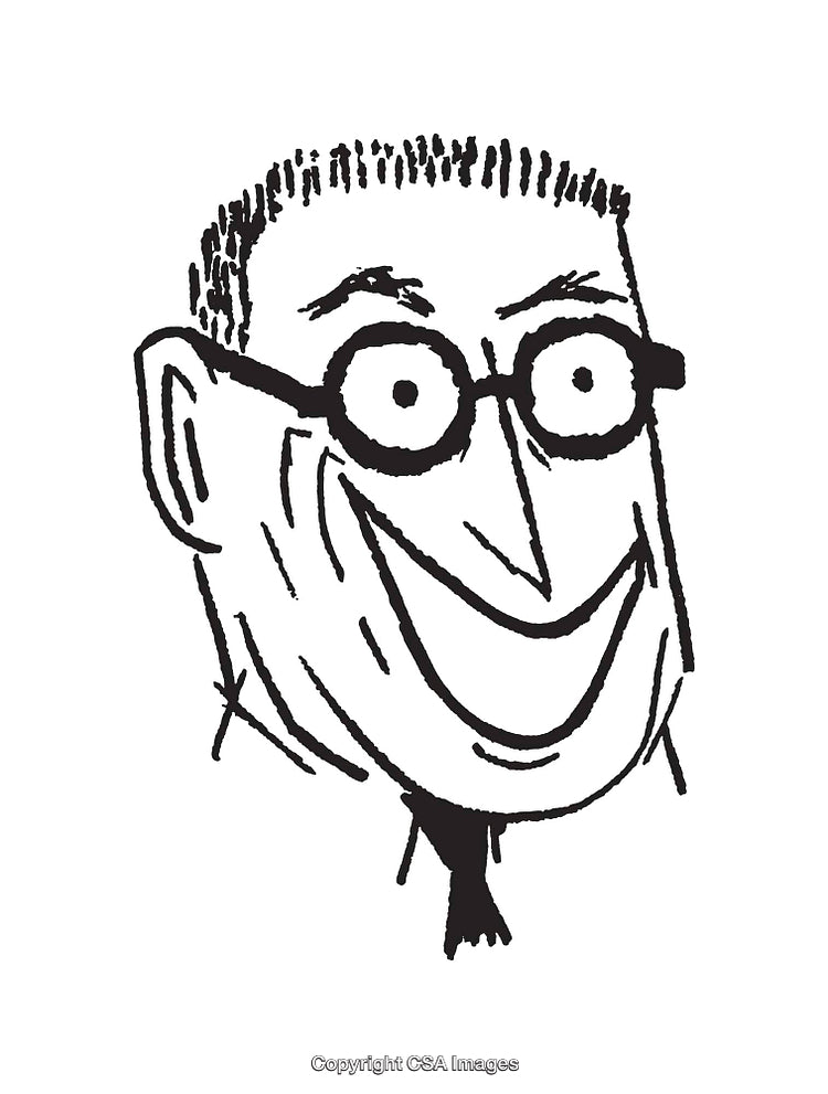 Black and White Cartoon of a Smiling Character in Bold Lines