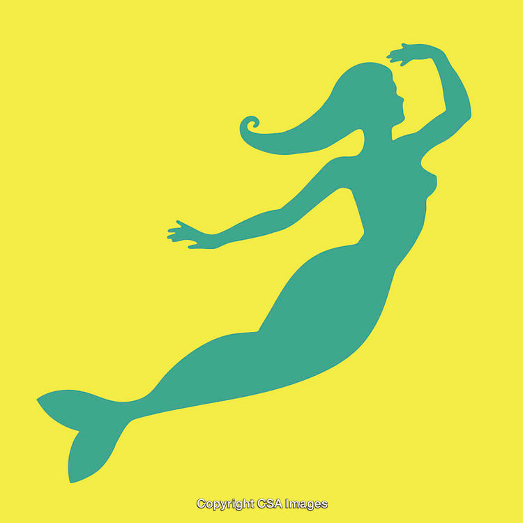 Colorful Mermaid Silhouette Illustration on a Bright Yellow Background