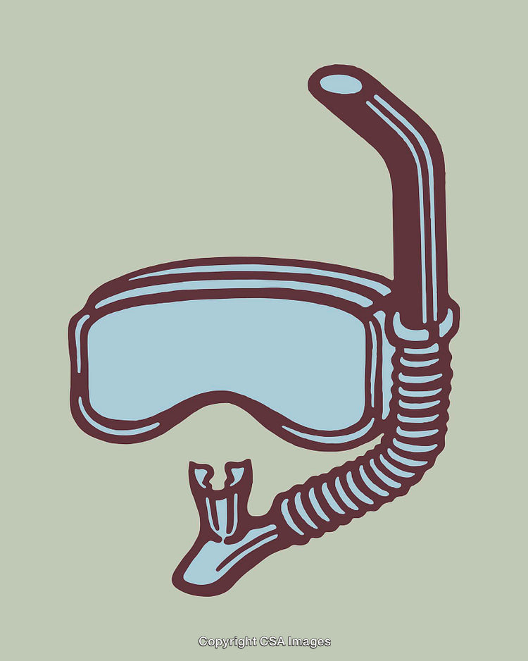Stylized Illustration of a Snorkeling Mask and Breathing Tube in Line Art Design
